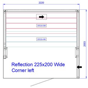Kích thước của phòng xông hơi Tylo Reflection 225x200 wide corner left