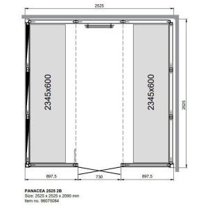 Kích thước phòng xông hơi ướt Tylo Panacea 2525 Black 2B